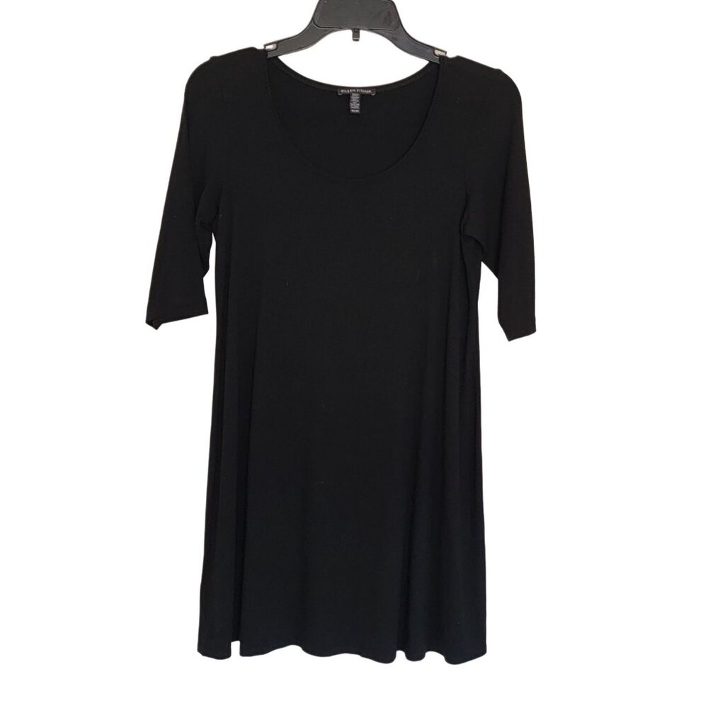 Eileen Fisher Top Womens XS Short sleeve Jersey Knit Black Tunic Basic